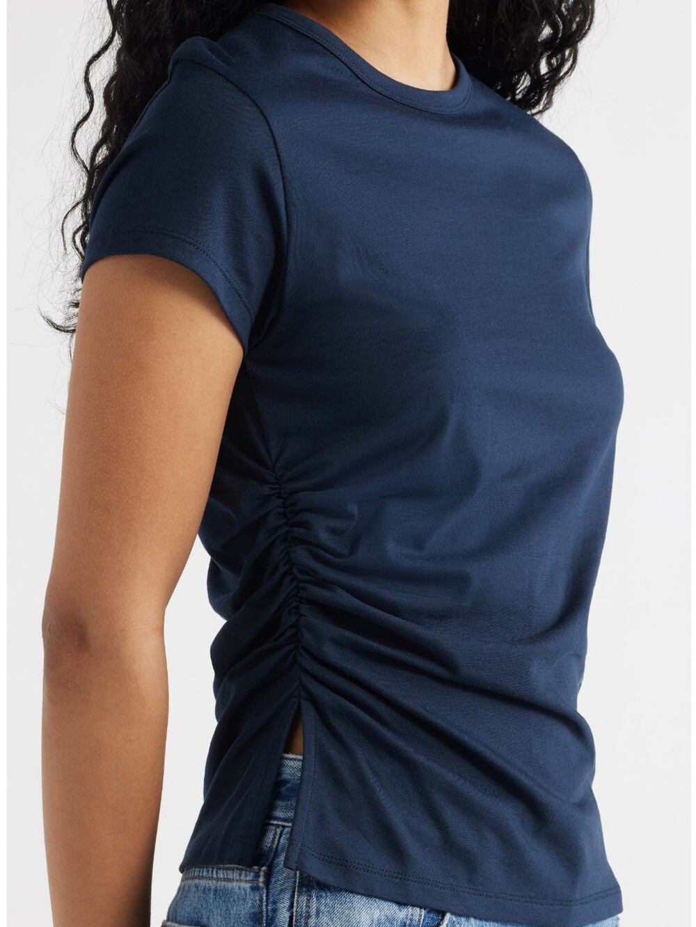 NWT Madewell Side-Ruched Crewneck Tee – Dark Blue – Size XXS